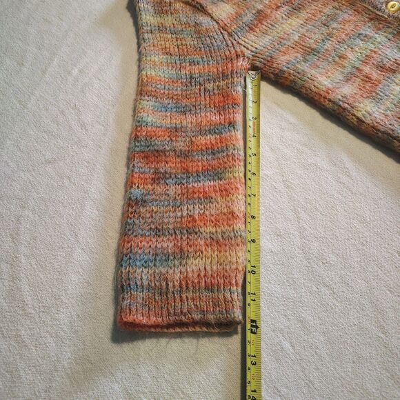 Vtg 70s Knit Mohair S M Wool Cardigan Sweater Multicolor Pastel Rainbow Boho - Picture 8 of 9
